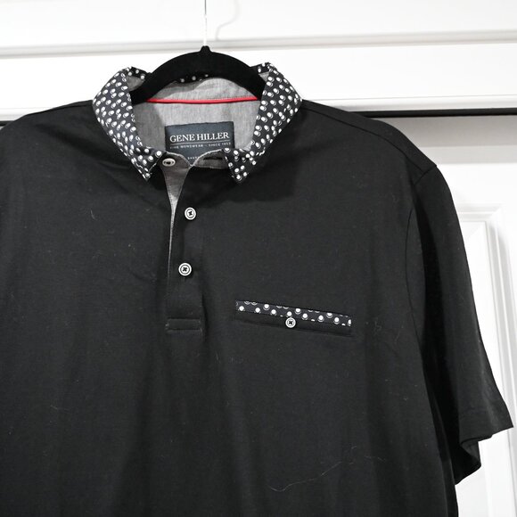 Gene Hiller Premium Size XL Black Polka Dot Collar Polo Shirt - Picture 4 of 8